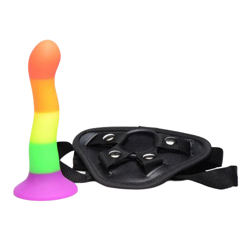 XR Proud Rainbow Silicone Dildo with Harness